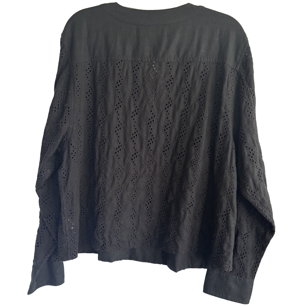 Madewell Long Sleeve V Neck Top in Eyelet Black Size Medium Linen Blend - Picture 3 of 3